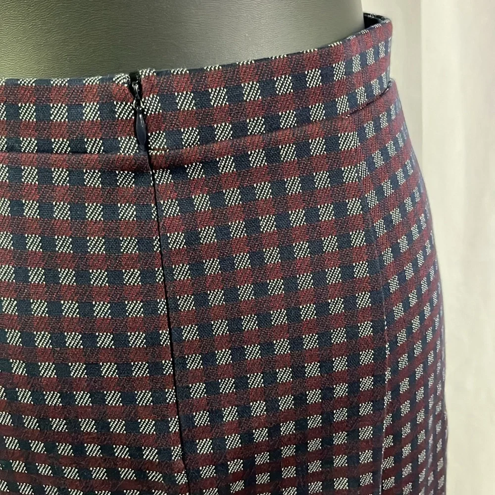 Ann Taylor Navy & Burgundy Plaid Ruffle Hem Pencil Skirt